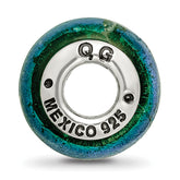 Sophia Jewelers Sterling Silver Glass Bead with Green Dichroic Accent, Antiqued Finish